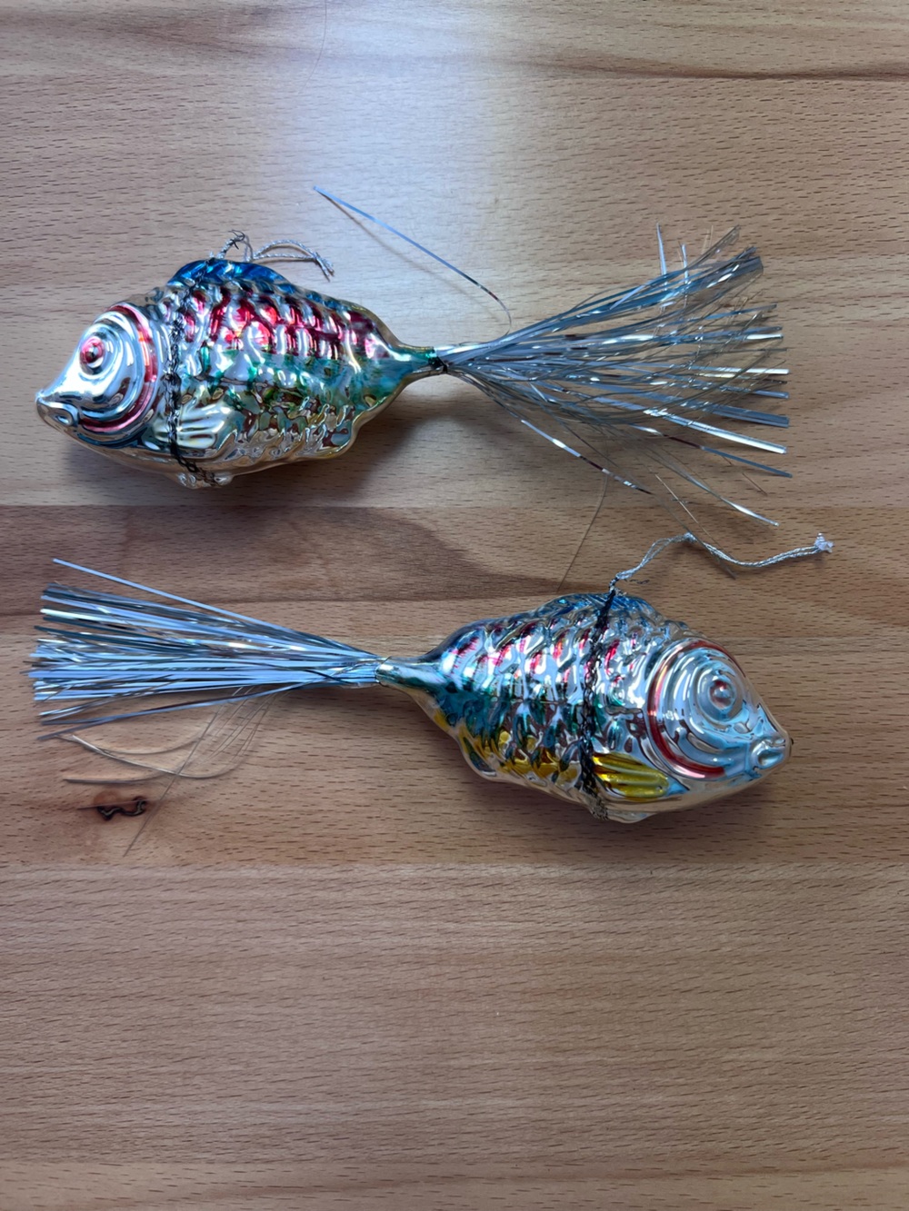 Helix Silver Glass Fish Ornaments, Santa and Clown ornaments total of 6